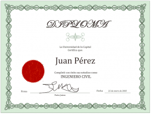 Diploma, título porfesional o certificado