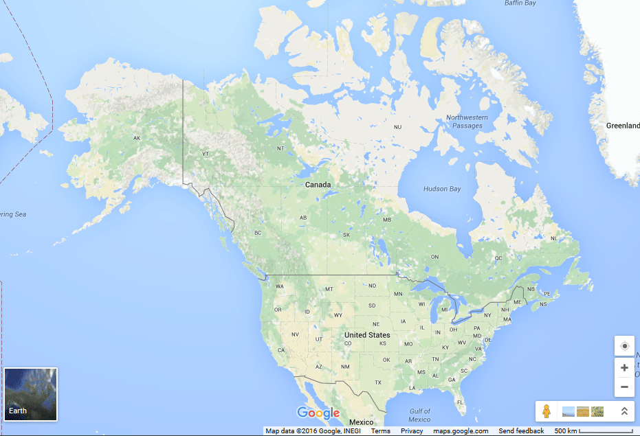 Mapa mostrando a Canadá y Estados Unidos de América